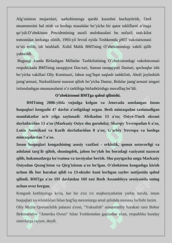 O‘zbеkistоn Rеspublikasining BMTga a’zо bo‘lishi.  24 4