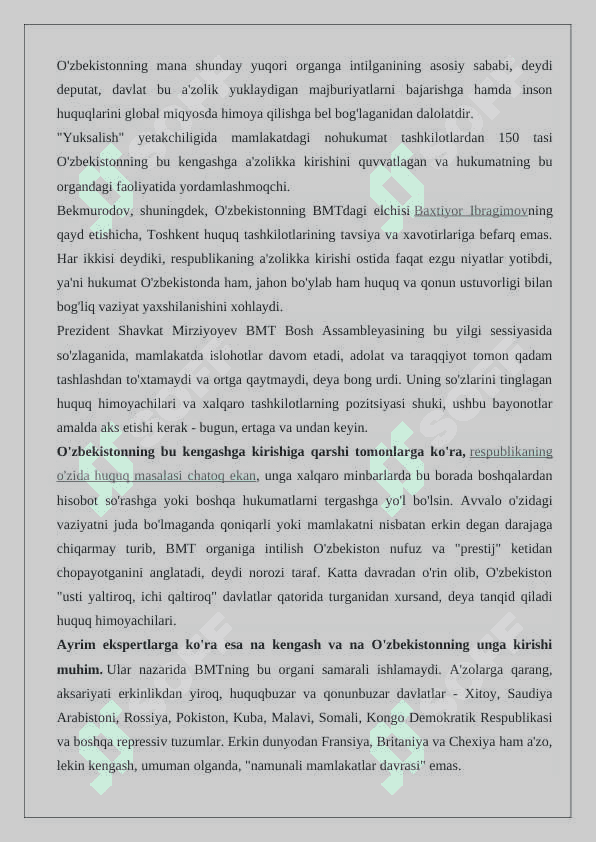 O‘zbеkistоn Rеspublikasining BMTga a’zо bo‘lishi.  24 5