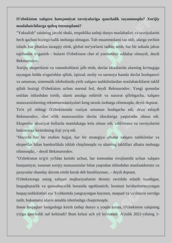 O‘zbеkistоn Rеspublikasining BMTga a’zо bo‘lishi.  24 8
