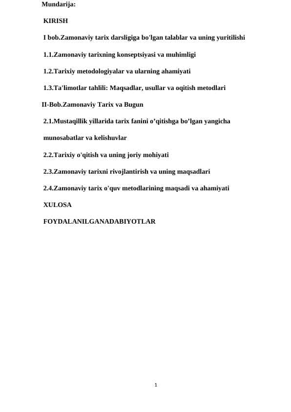 Zamonaviy tarix darsligiga bo'lgan talablar kurs ishi