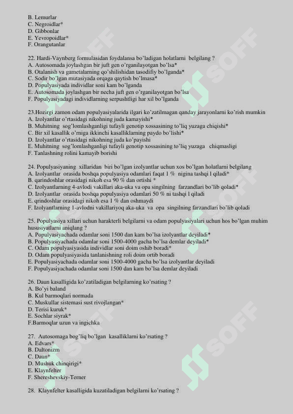 Tibbiy biologiya fanidan yakuniy testlari javoblari bilan 7