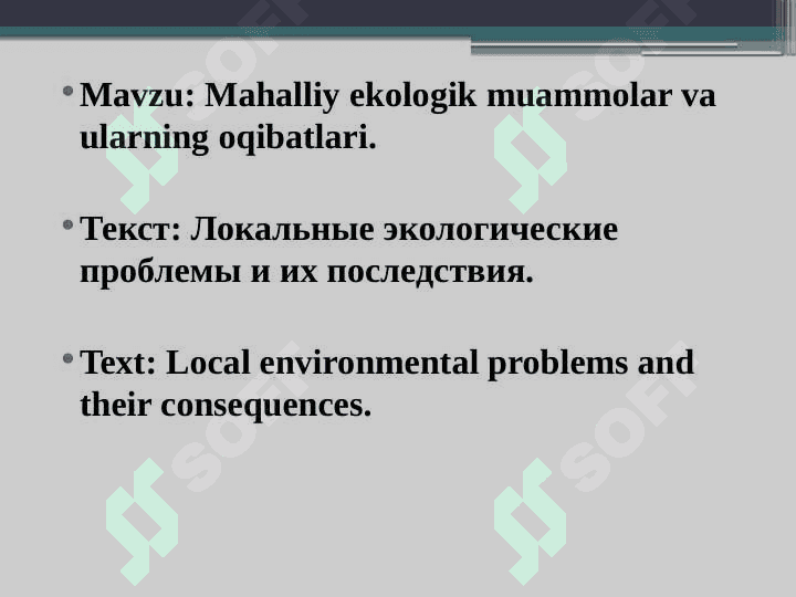 Mahalliy ekologik muammolar va ularning oqibatlari. 2