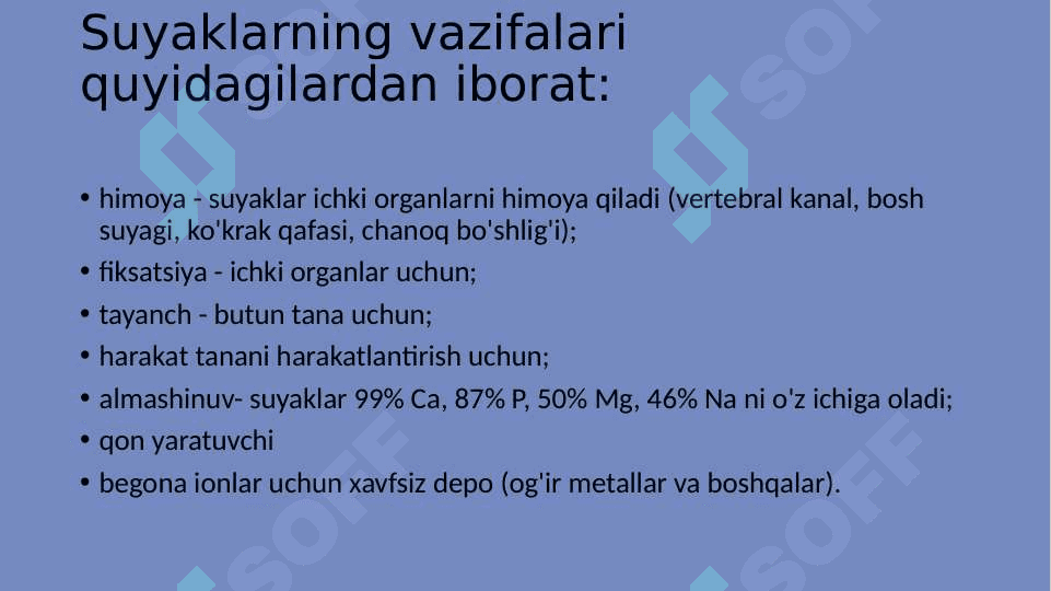 Bolalarda suyak tizimini anatomo – fiziologik hususiyatlari. Skeletni usishi va shakillanishi. Suyak usti pardasini hususiyatlari. 3