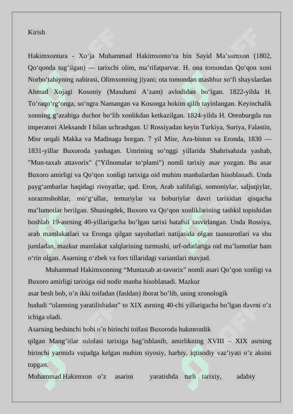 Muhammad Hakimxon To‘raning “Muntahab at-tavorix asari  . 2
