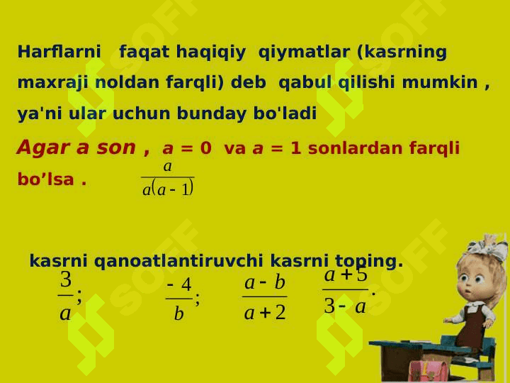 Algebraik kasr KASRLARNING ASOSIY XOSSALARI  KASRLARNI QISQARTIRISH 7