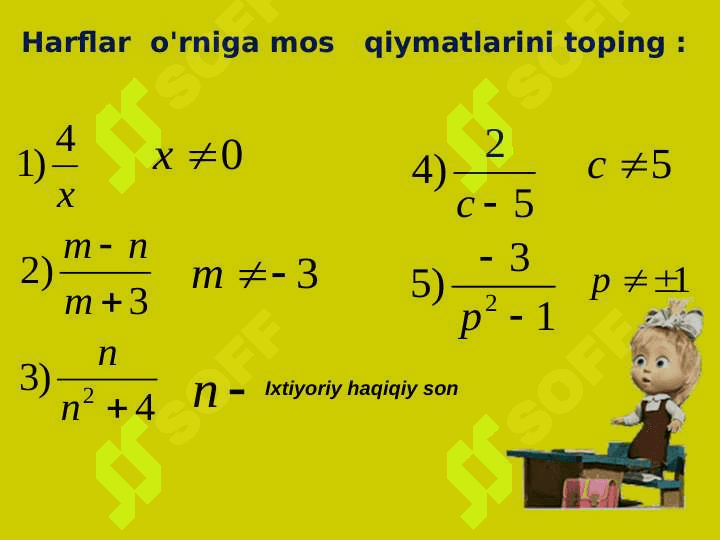 Algebraik kasr KASRLARNING ASOSIY XOSSALARI  KASRLARNI QISQARTIRISH 8