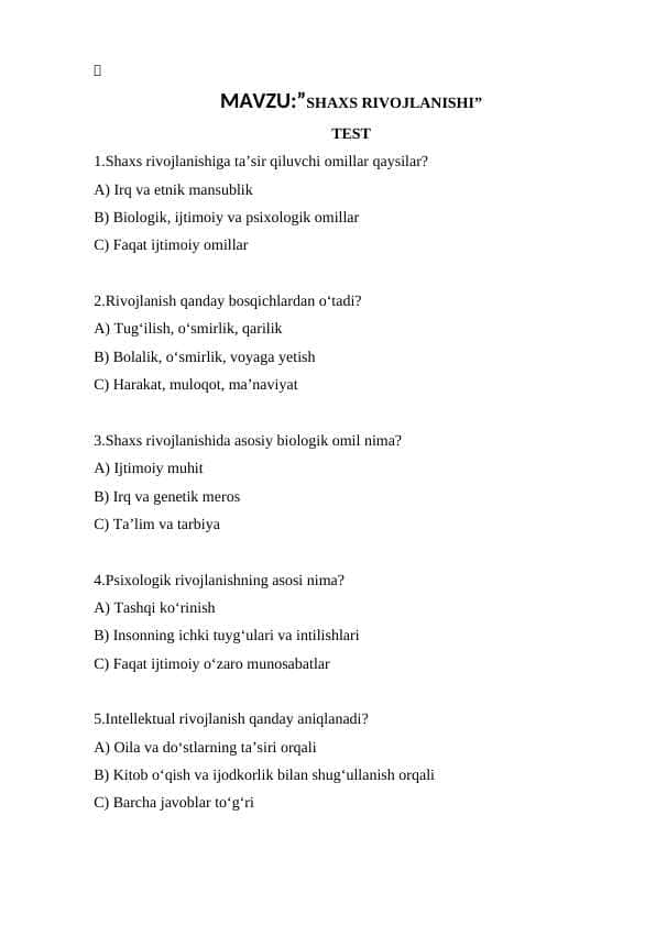 SHAXS RIVOJLANISHI 1