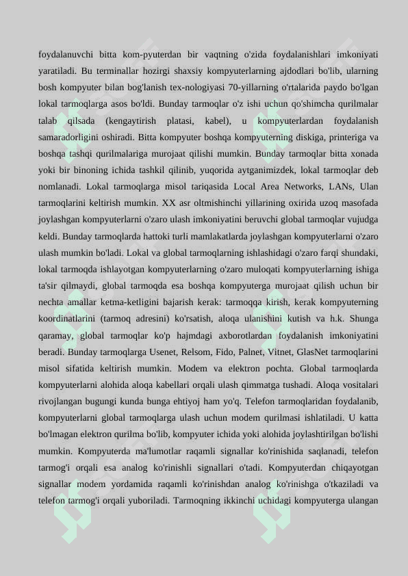Tarmoq kompanentlari tarmoq arxitekturasi. Monitoring tarmogʻi 2