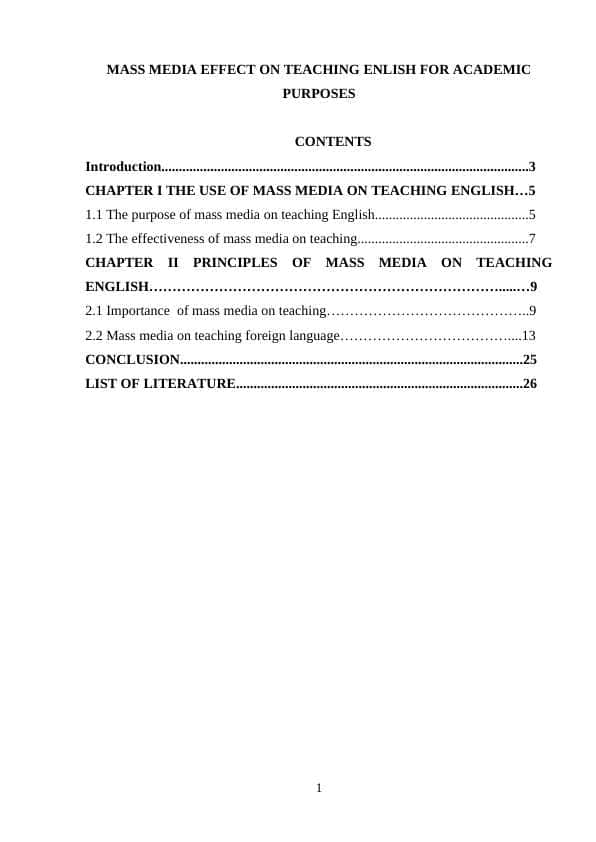 MASS MEDIA EFFECT ON TEACHING ENLISH FOR ACADEMIC PURPOSES 1