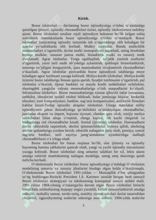 Bozor islohotlari mohiyati va o'tish davrdagi o'ziga xos xususiyatlari. 3
