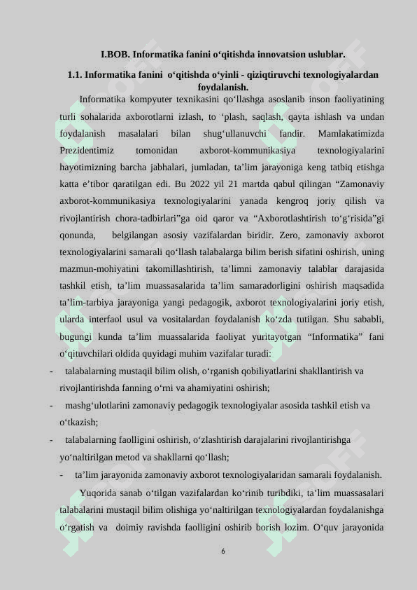 INFORMATIKA FANINI O‘QITISHDA INNOVATSION TA’LIM TEXNALOGIYALARINING MOHIYATI, NAZARIY ASOSLARI VA TURLARI 6