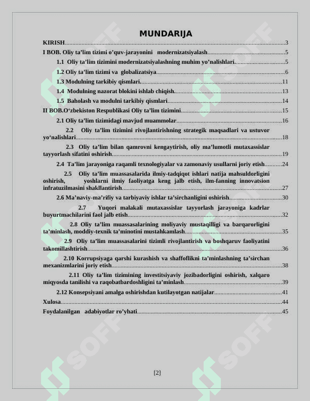 Oliy ta’lim tizimini  o’quv-jarayonlarini modernizatsiyalashning  ustuvor yo’nalishlari 2