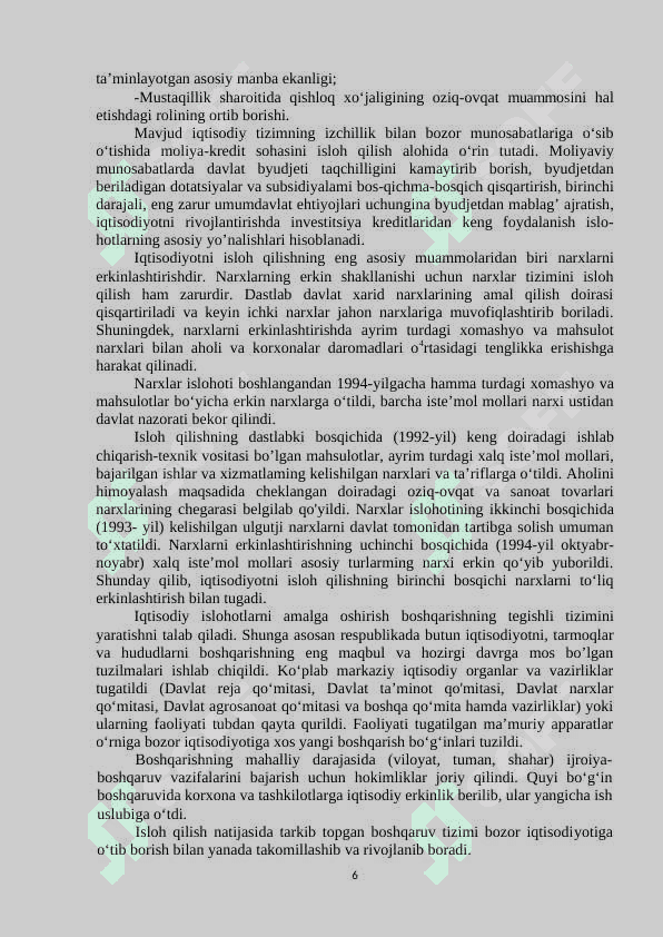 Bozor islohotlari mohiyati va o'tish davrdagi o'ziga xos xususiyatlari 6