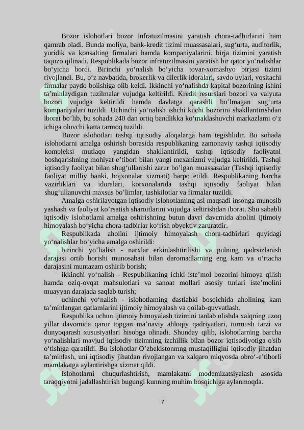 Bozor islohotlari mohiyati va o'tish davrdagi o'ziga xos xususiyatlari 7