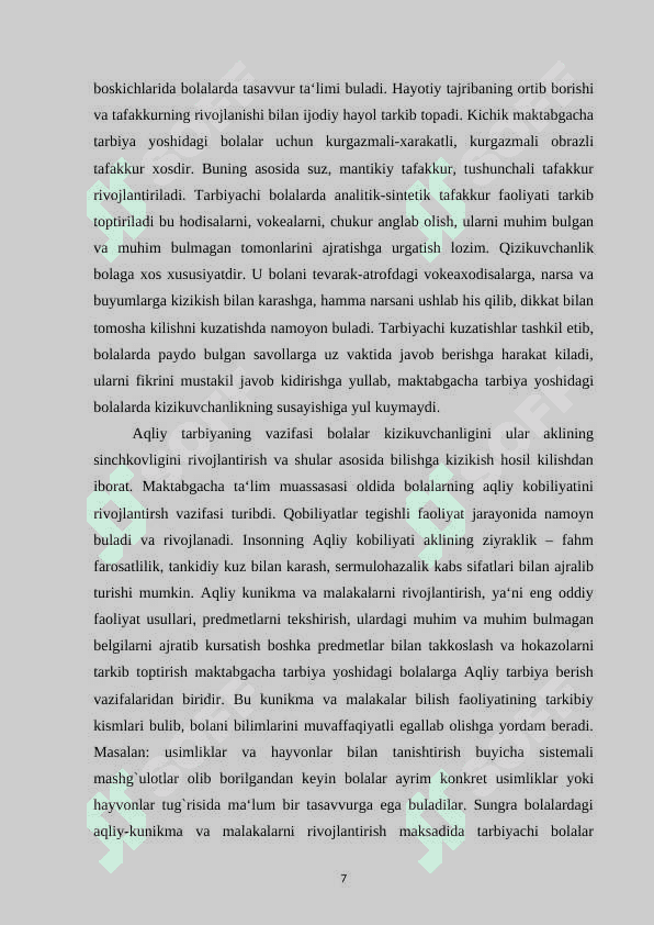 MAKTABGACHA TA’LIM MUASSASALARIDA TAYYORLOV GURUHI BOLALARNING AQLIY RIVOJLANISHIDA PSIXOLOGIK TRENINGLARDAN FOYDALANISH 7