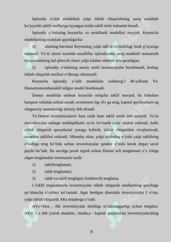 IQTISODIY RIVOJLANISH TO'G'RISIDAGI ASOSIY NAZARIYALAR 8