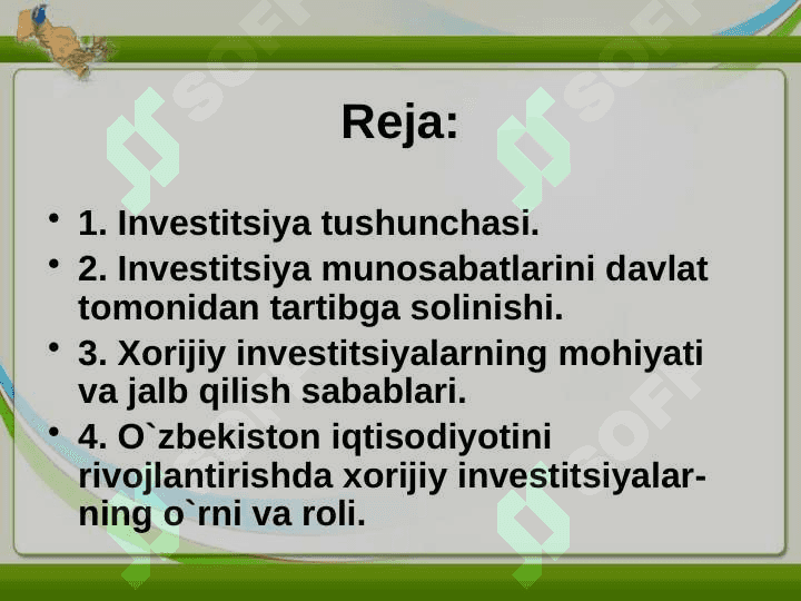 Investitsiyalar va ularning darajasini belgilovchi omilllar 2