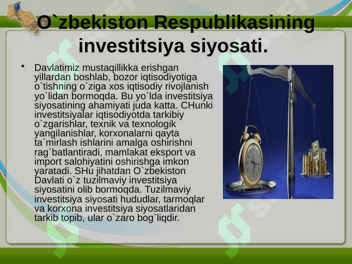 Investitsiyalar va ularning darajasini belgilovchi omilllar 5