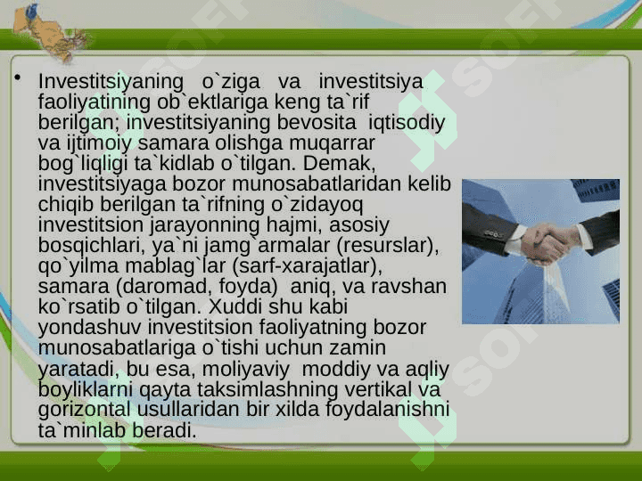 Investitsiyalar va ularning darajasini belgilovchi omilllar 7