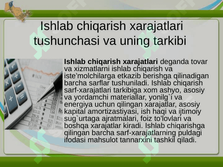 Ishlab chiqarish xarajatlarining tushunchasi va uning tarkibi, turlari 2