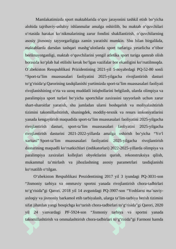 O‘quvchilarni yengil atletika mashg‘ulotlari orqali bitiruv malakaviy ish 5