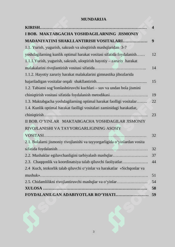 MAKTABGACHA YOSHDAGILAR JISMONIY MADANIYATI VOSITALARI BITIRUV MALAKAVIY ISH BMI 3
