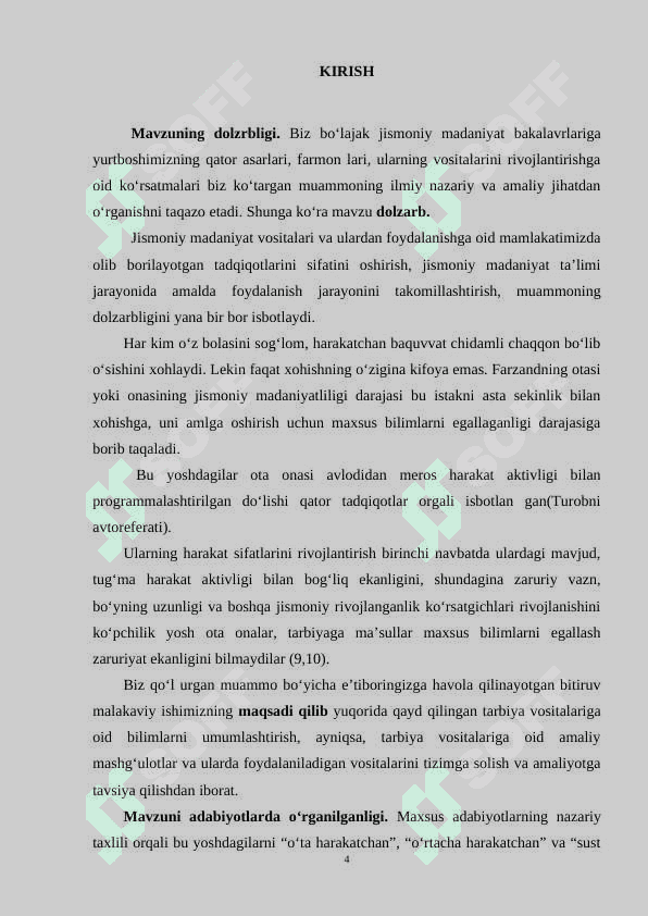 MAKTABGACHA YOSHDAGILAR JISMONIY MADANIYATI VOSITALARI BITIRUV MALAKAVIY ISH BMI 4