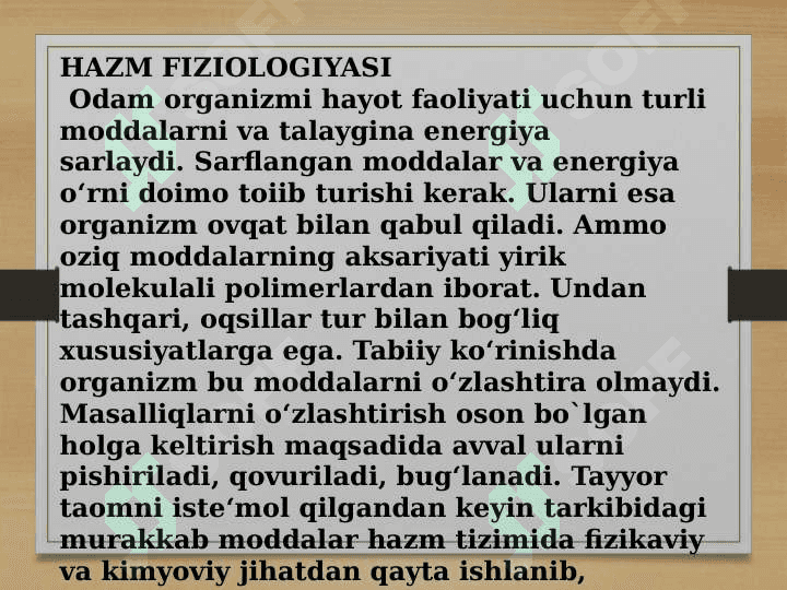 Hazm a'zolarining postnatal taraqqiyoti 2