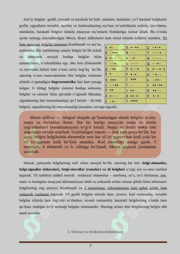 TIL BELGILAR SISTEMA SIFATIDA. SEMIOTIKA VA LINGVOSEMIOTIKA. TIL SATHLARI BIRLIKLARI. 3