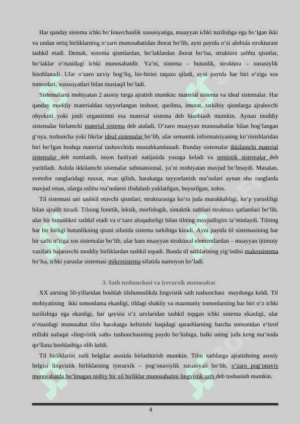 TIL BELGILAR SISTEMA SIFATIDA. SEMIOTIKA VA LINGVOSEMIOTIKA. TIL SATHLARI BIRLIKLARI. 4