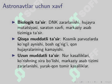 Astronavtlarni kosmik radiatsiyadan himoya qilish usullari 8
