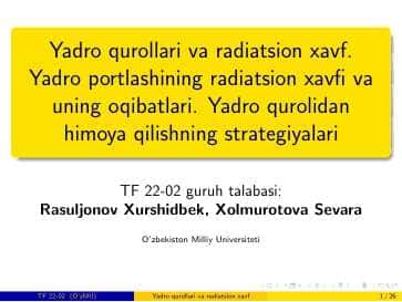 Yadro qurollari va radiatsion xavf. Yadro portlashining radiatsion xavf va uning oqibatlari. Yadro qurolidan himoya qilishning strategiyalari