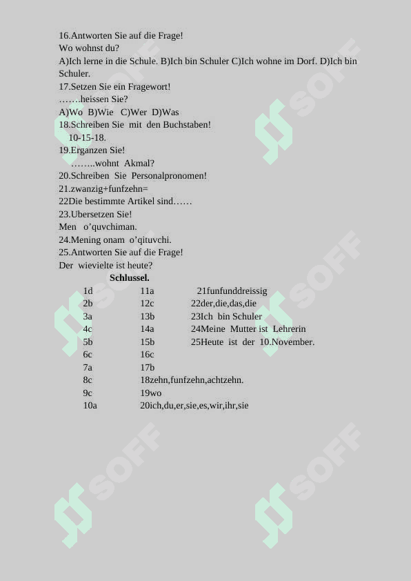 Nemis tilidan test 5-sinf. 60 talik 2