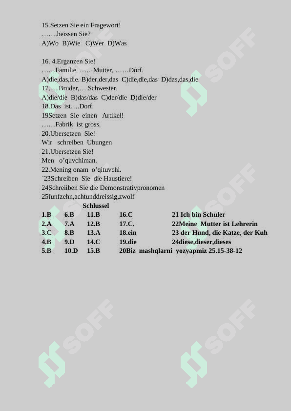 Nemis tilidan test 5-sinf. 60 talik 4