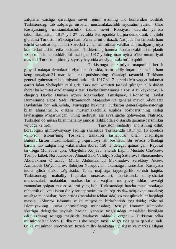 “TURKISTONDA BOLSHEVIKLAR HUKMRONLIGI VA UNING XONLIKLARGA TA’SIRI 7