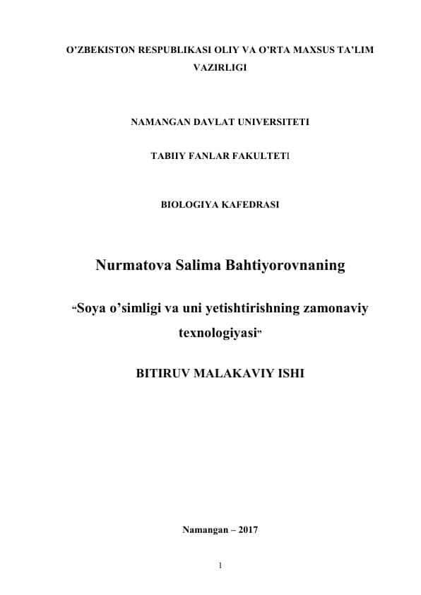 soya o'simligini yetishtirish