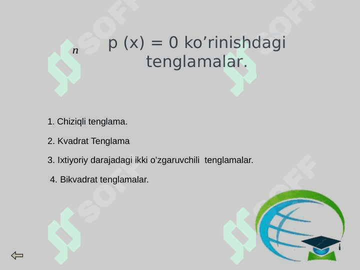 Ko’rsatkichli  tenglamalar 4