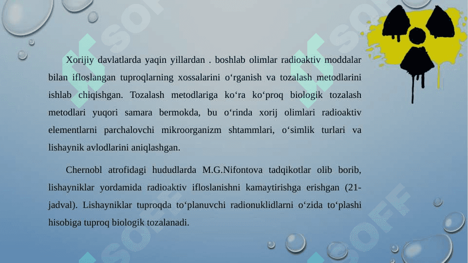 Ishchi yuzalarni radioaktiv moddalar bilan ifloslanganligini tekshirish usullari. Ishchi yuzalarni dezaktivatsiya qilish usullari 8