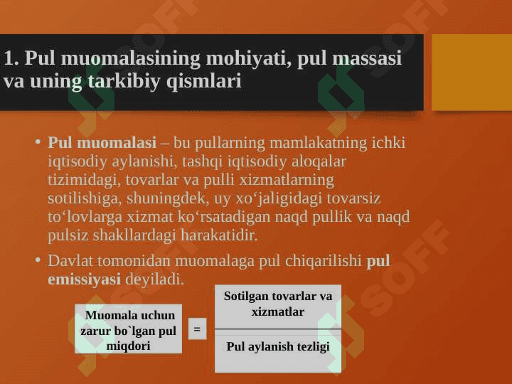 PUL MASSASI, AGREGATLARI, AYLANISHI VA TARKIBI haqida 17 betdan iborat taqdimot(prezentatsiya) 2