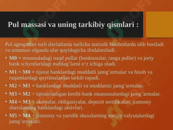 PUL MASSASI, AGREGATLARI, AYLANISHI VA TARKIBI haqida 17 betdan iborat taqdimot(prezentatsiya) 4