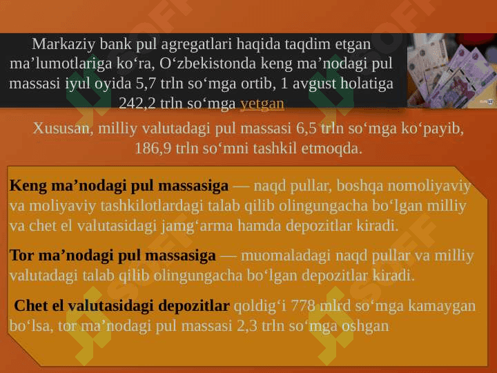 PUL MASSASI, AGREGATLARI, AYLANISHI VA TARKIBI haqida 17 betdan iborat taqdimot(prezentatsiya) 7