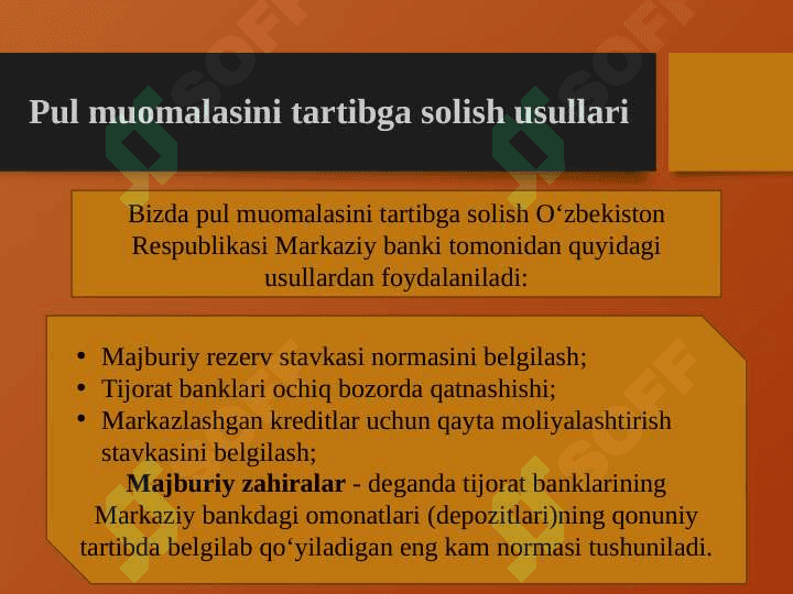PUL MASSASI, AGREGATLARI, AYLANISHI VA TARKIBI haqida 17 betdan iborat taqdimot(prezentatsiya) 8
