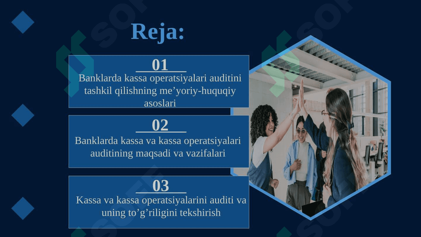 BANKLARDA KASSA OPERATSIYALARI AUDITI haqida 32 betdan iborat prezentatsiya (taqdimot) 2