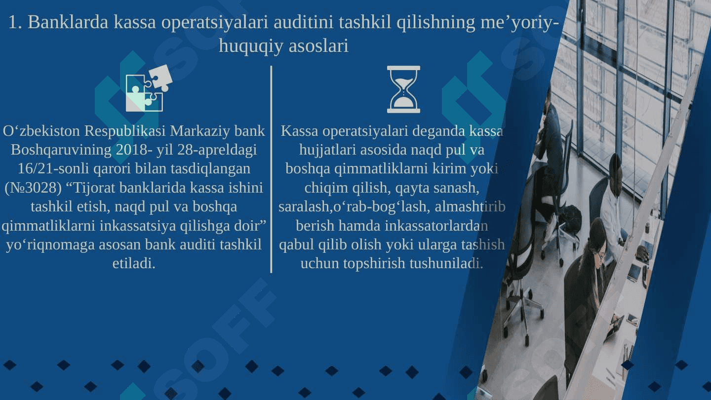BANKLARDA KASSA OPERATSIYALARI AUDITI haqida 32 betdan iborat prezentatsiya (taqdimot) 3