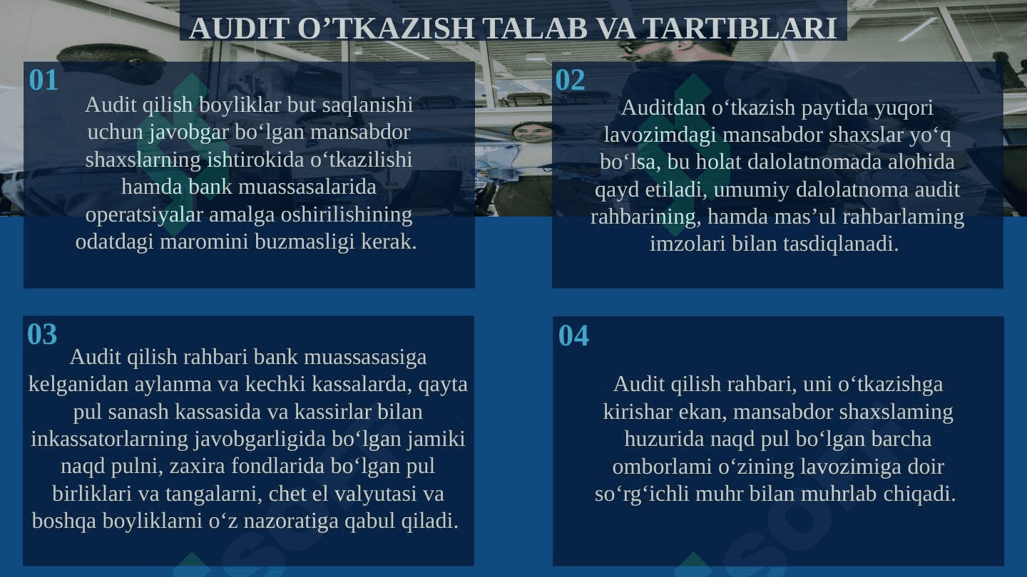 BANKLARDA KASSA OPERATSIYALARI AUDITI haqida 32 betdan iborat prezentatsiya (taqdimot) 5