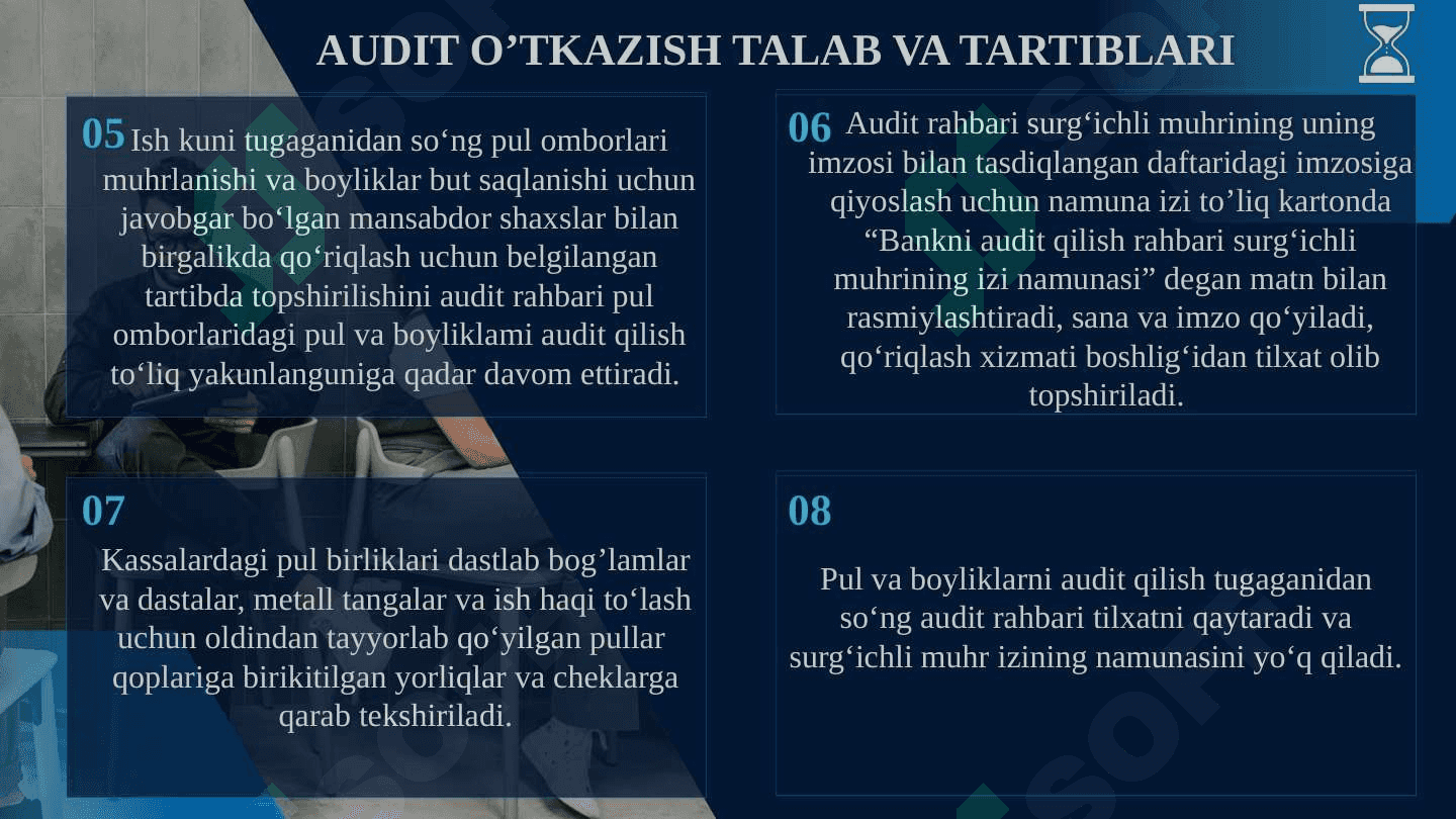 BANKLARDA KASSA OPERATSIYALARI AUDITI haqida 32 betdan iborat prezentatsiya (taqdimot) 6