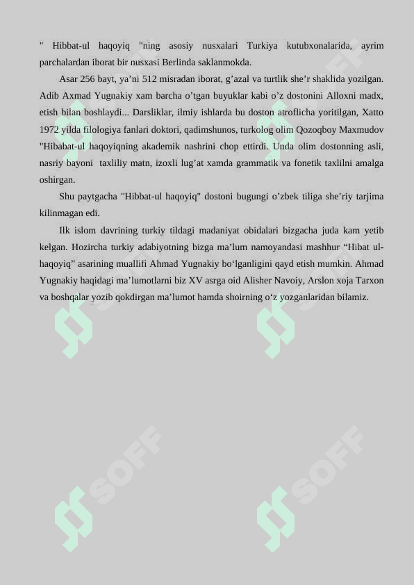 Ahmad Yugnakiyning Hibbat ul haqoyiq asarida insoniy sifatlarning ulug'lanishi 4