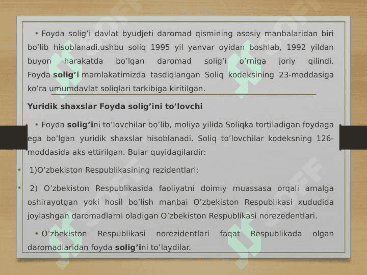 YURIDIK SHAXSLARDAN OLINADIGAN SOLIQLAR 2