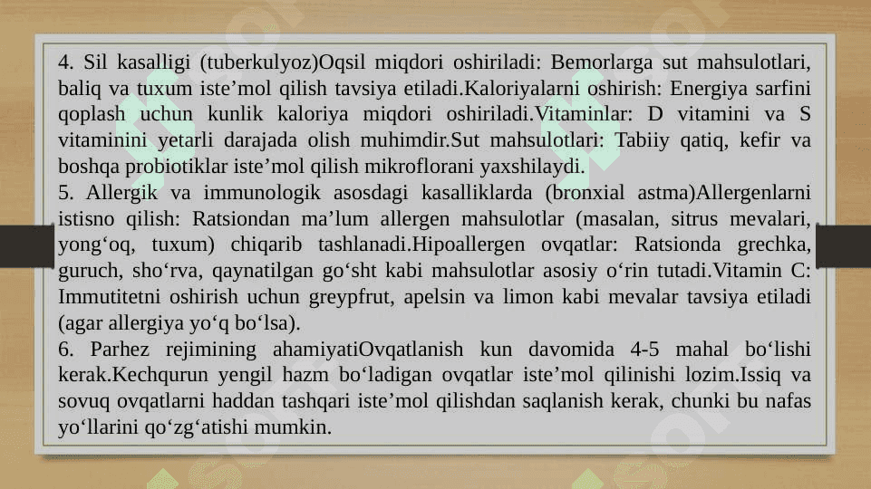 Nafas a’zolari kasalliklarida ratsionlarni tuzish tamoillari 4