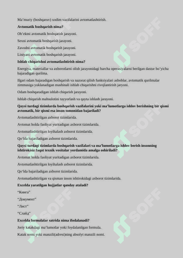 Informatika axborot texnologiyalaridan yakuniy uchun test talabalar uchun 4